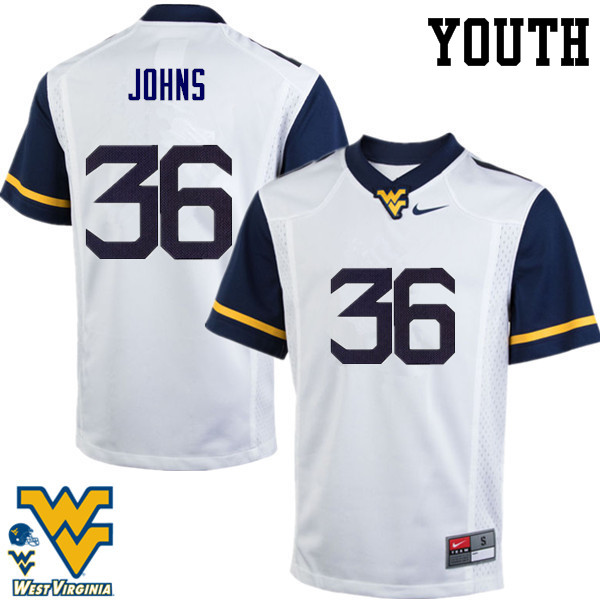 Youth #36 Ricky Johns West Virginia Mountaineers College Football Jerseys-White - Click Image to Close